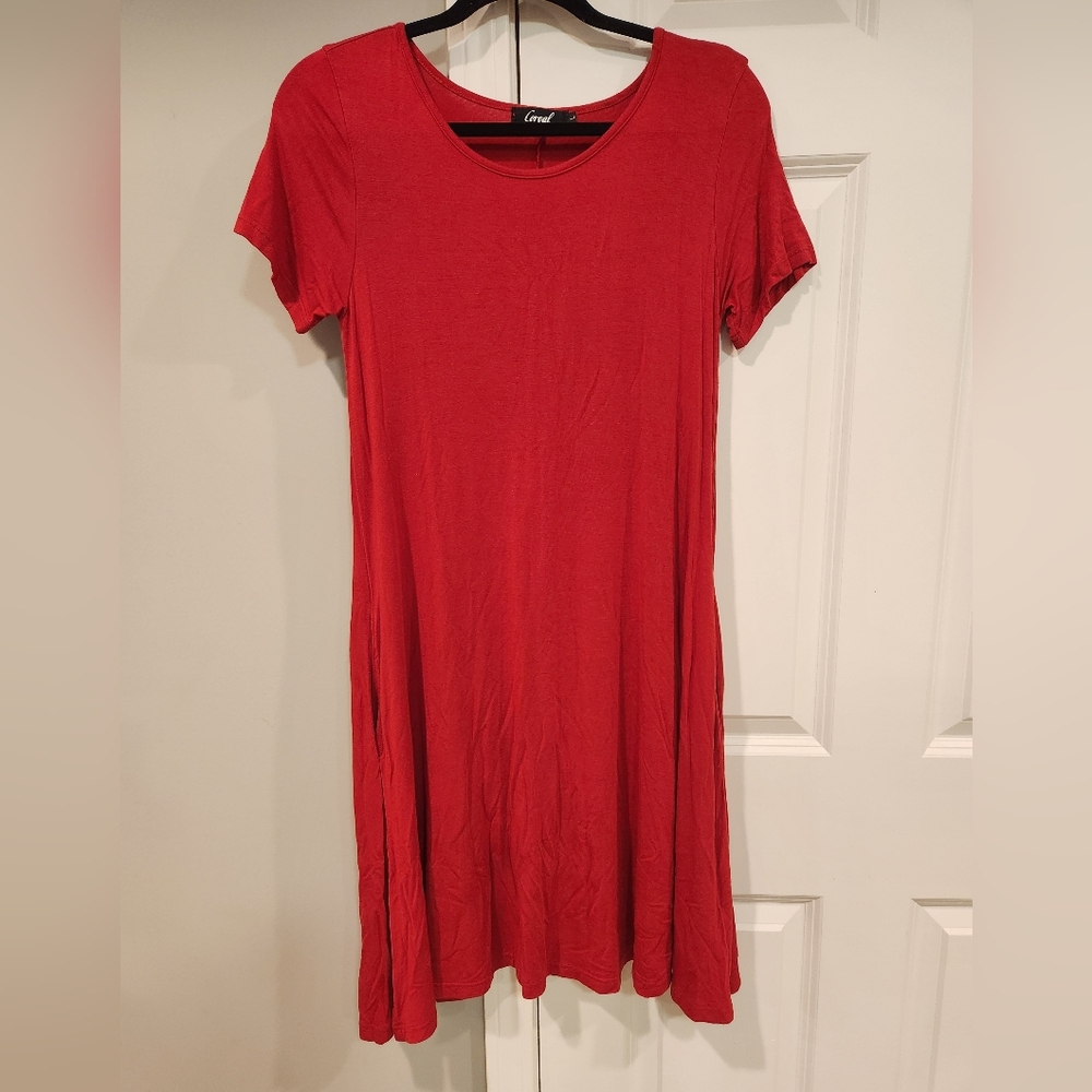 Coreal (Amazon) Knit Casual Red Short-Sleeve Dress- Size Large